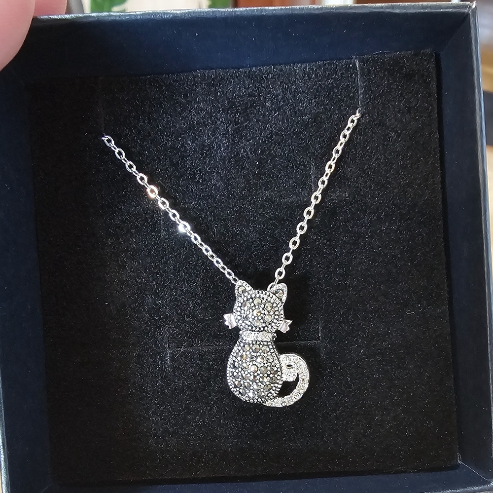 Sterling Silver Marcasite Cat necklace